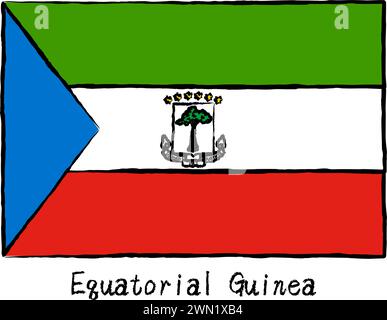 Analog hand-drawn world flag, Equatorial Guinea, Vector Illustration Stock Vector