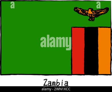 Analog hand-drawn world flag, Zambia, Vector Illustration Stock Vector