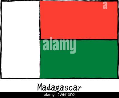 Analog hand-drawn world flag, Madagascar, Vector Illustration Stock Vector