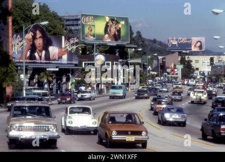 Sunset Strip, 1980, billboards, Cher, Eddie Money, Judy Collins