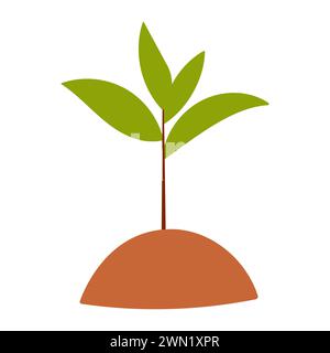 a Sprout grows from the ground. New green life. Eco-friendly. Garden care. Leaves and stem. Hand drawn vector illustration. Icon element object symbol Stock Vector