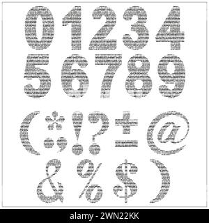 Set of vector numerals. Gray numbers and punctuation marks on white background. Stock Vector