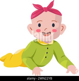 Cute baby girl crawling, little infant expression Stock Vector