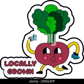 Beetroot label with leaves, locally grown veggie Stock Vector