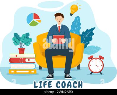Life Coach Vector Illustration for Consultation, Education, Motivation, Mentoring Perspective and Self Coaching in Business Flat Cartoon Background Stock Vector