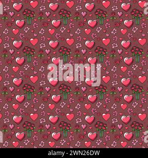 Vector collection, featuring an array of cute hearts seamlessly blended with a rich variety of blooming flowers, perfect for Valentine's greetings Stock Vector