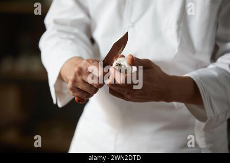 Cook making dishes in the kitchen Stock Photo
