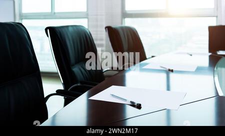 White paper with pens in the meeting room Stock Photo