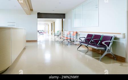 Empty nurses station and corridor in a hospital Stock Photo