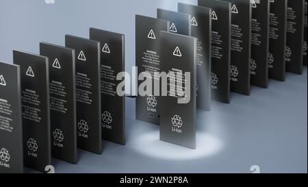 Spotlit spare smartphone battery standing out among the crowd. 3D illustration. Stock Photo