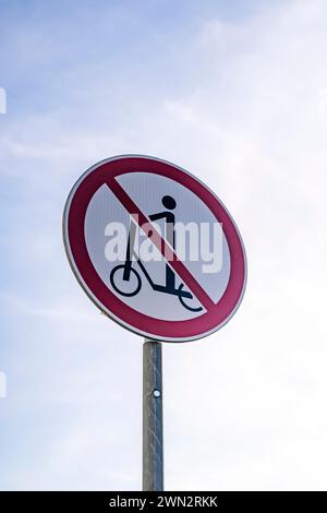 Scooter ban. Sign prohibiting movement on a scooter on a city street. High quality photo Stock Photo