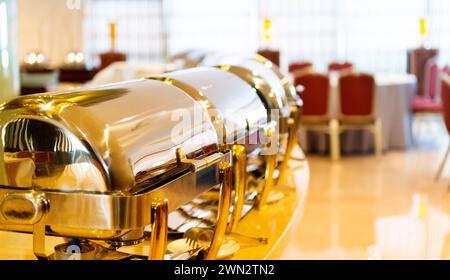 Buffet heated trays ready for service Stock Photo