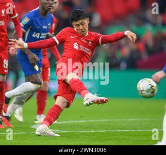 25 Feb 2024 - Chelsea v Liverpool - Carabao Cup Final - Wembley Stadium. Liverpool's Wataru Endo in action against Chelsea. Picture : Mark Pain Stock Photo