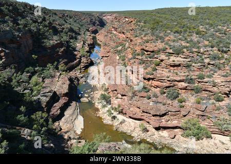 Panoramic view of Murchison River in Kalbarri National Park from Z-Bend Lookout, WA Stock Photo