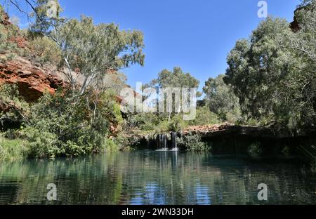 Fern Pool in Karijini National Park (WA)is fringed by lush vegetation Stock Photo