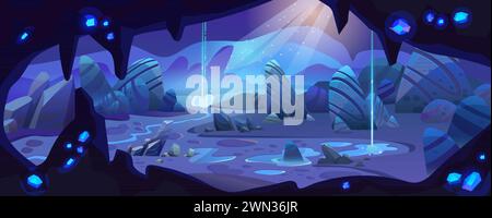 Underground cave with water and blue crystals Stock Vector Image & Art ...
