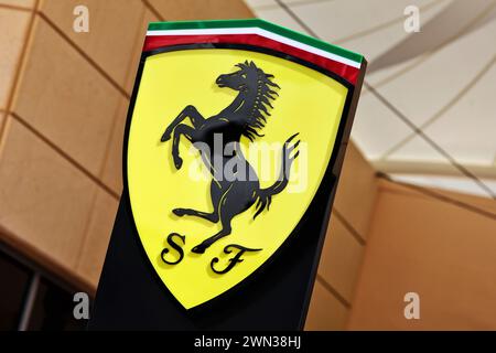 Sakhir, Bahrain. 29th Feb, 2024. Ferrari logo. 29.02.2024. Formula 1 World Championship, Rd 1, Bahrain Grand Prix, Sakhir, Bahrain, Practice Day Photo credit should read: XPB/Alamy Live News. Stock Photo