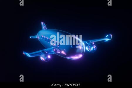 A plane with dark neon light effect, 3d rendering. 3D illustration ...