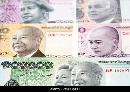 Cambodian money - riel a business background Stock Photo