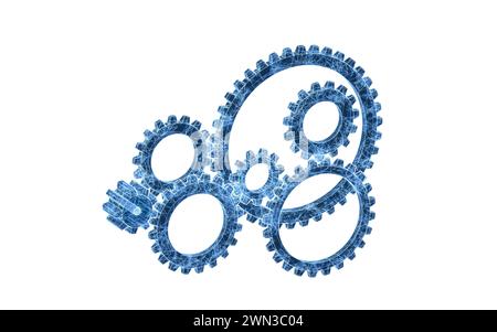 Meshing mechanical gears, metallic parts, 3d rendering. 3D illustration. Stock Photo