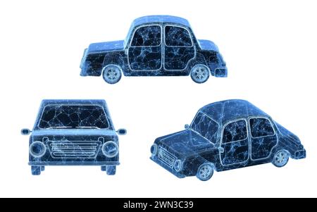 Car with blue structure lines, 3d rendering. 3D illustration. Stock Photo