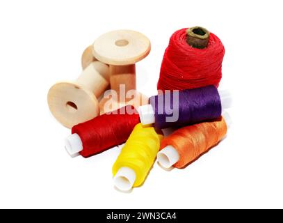 A set of multicolored threads on a white background Stock Photo