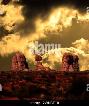 Arches National Park, Garden of Eden and  Balanced rock, Utah, United States, digitally edited Stock Photo