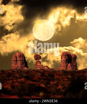 Arches National Park, Garden of Eden and  Balanced rock, Utah, United States, digitally edited Stock Photo