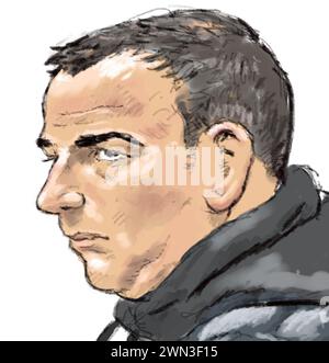 ROTTERDAM - A court drawing of Mark G. who is suspected of having run over a 79-year-old man and his 74-year-old girlfriend on the Maasboulevard in Rotterdam. The two victims died on the spot from their injuries. ANP ALOYS OOSTERWIJK netherlands out - belgium out Stock Photo