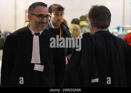 Paris, France. 29th Feb, 2024. © PHOTOPQR/DNA/Cédric JOUBERT ; Paris ; 29/02/2024 ; Des avocats de parties civiles attendent le début de l' audience de la cour d' assises avant l' ouverture du procès de l' attentat du marché de Noël de Strasbourg au palais de justice de Paris le jeudi 29 février 2024. trial over the attack at the Strasbourg Christmas market in 2018, at the Paris' courthouse in Paris on February 29, 2024. Credit: MAXPPP/Alamy Live News Stock Photo