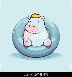 Cute hippo in a rubber ring. Vector cartoon illustration. Stock Vector