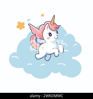Cute little unicorn sitting on moon with fishing rod catches stars. Cartoon  character for kids room decoration, nursery art, birthday party, baby  shower. Bright colored stock vector illustration - SuperStock