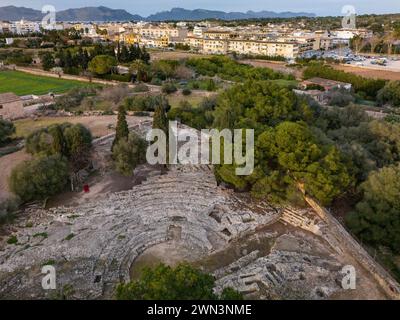 An Aerial view of Roman Theatre of Pollentia, Alcudia in Mallorca Stock Photo