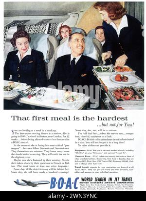 1959 BOAC print ad. 'That first meal is the hardest...but not for you!' Stock Photo