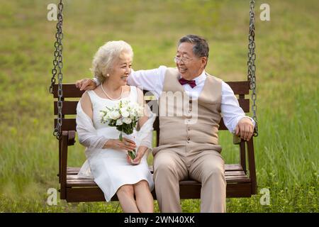 Happy Seniors Getting Married Stock Photo