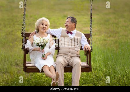 Happy Seniors Getting Married Stock Photo