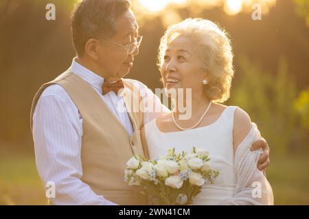 Happy Seniors Getting Married Stock Photo