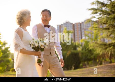 Happy Seniors Getting Married Stock Photo