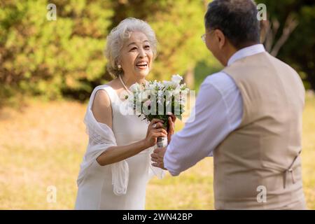 Happy Seniors Getting Married Stock Photo