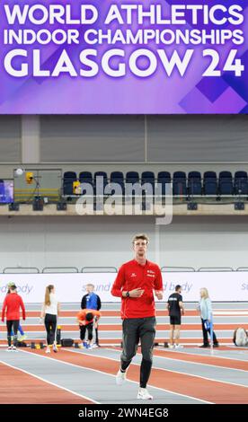 Glasgow, UK. 29th Feb, 2024. Belgian Alexander Doom pictured during a training session during preparations ahead of the World Athletics Indoor Championships in Glasgow, Scotland, UK, on Thursday 29 February 2024. The Worlds are taking place from 01 to 03 March 2024. BELGA PHOTO BENOIT DOPPAGNE Credit: Belga News Agency/Alamy Live News Stock Photo