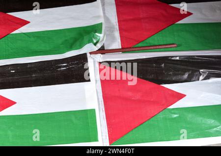 The flag of Palestine, a tricolor of three equal horizontal stripes ...