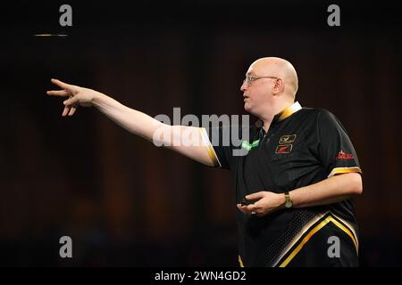 File photo dated 21-12-2023 of Andrew Gilding, whose UK Open trophy still takes pride of place in his living room and serves as motivation as he prepares to defend his title this weekend. Issue date: Thursday February 29, 2024. Stock Photo