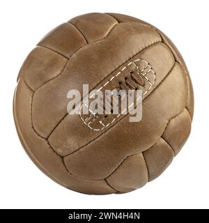 Classic brown leather football with traditional lacing, isolated on a white background Stock Photo