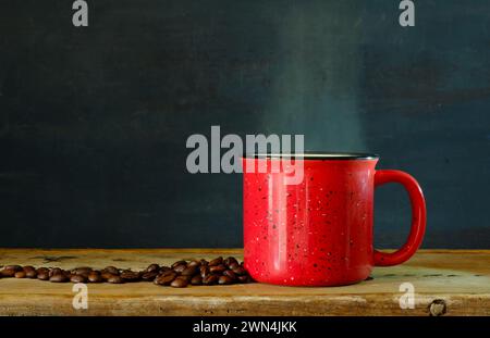 coffee cup with freshly brewed coffee on dark backgroud,free copy space. Stock Photo