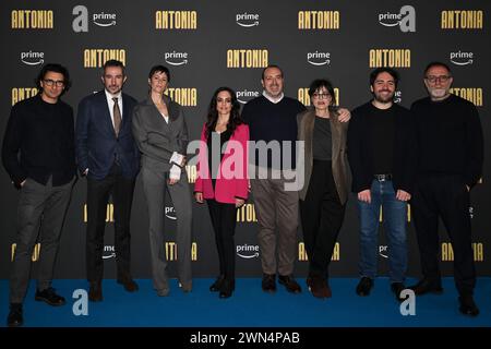 The cast is posing during the photocall of the movie ''ANTONIA'' at Cinema Barberini in Rome, Italy, on February 29, 2024. (Photo by Domenico Cippitelli/NurPhoto) Stock Photo