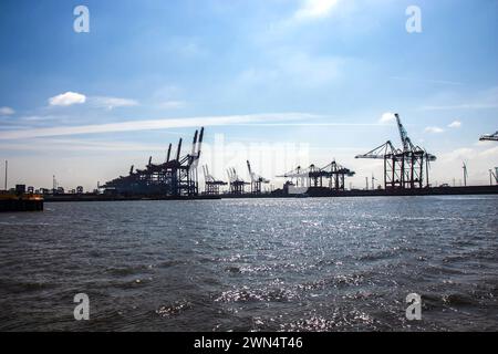 HHLA Container Terminal Eurogate at Burchardkai in Hamburg. Port of Hamburg. Ship Transport. Stock Photo