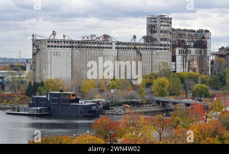 The grain elevators in the historic, abandoned Silo No. 5 complex in Montreal's Old Port were used in the exporting of grain in the 20th Century. Stock Photo