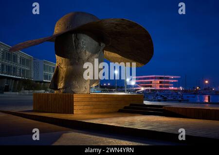 Pamela sculpture in the Marina of Valencia (Spain) and Veles e Vents building in the background. Stock Photo