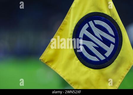 Milan, Italy. 28th Feb, 2024. FC Internazionale flag during Serie A 2023/24 football match between FC Internazionale and Atalanta BC at Giuseppe Meazza Stadium, Milan, Italy on February 28, 2024 Credit: Independent Photo Agency/Alamy Live News Stock Photo