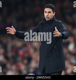 London, UK. 25th Feb, 2024  - Arsenal v Newcastle United - Premier League - Emirates Stadium.                                                              Arsenal Manager Mikel Arteta.                                                           Picture Credit: Mark Pain/Alamy Live News Stock Photo